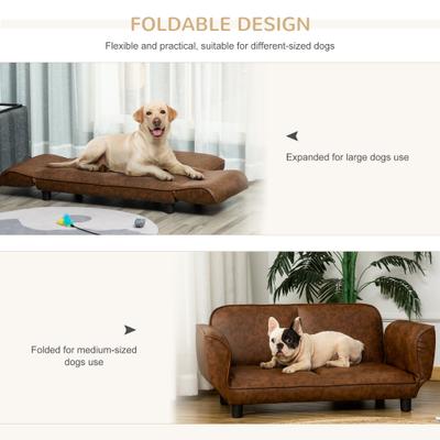 Show full view: PawHut Expandable & Foldable PU Leather Dog Sofa Bed, Brown, 39-in to 52-in slide 6 of 10