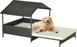 PawHut Extendable Wicker Outdoor Covered Dog Bed, Cream White, 38.6-in