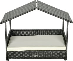 PawHut Extendable Wicker Outdoor Covered Dog Bed, Cream White, 38.6-in slide 2 of 9