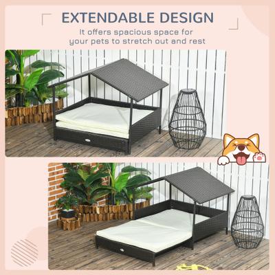 Show full view: PawHut Extendable Wicker Outdoor Covered Dog Bed, Cream White, 38.6-in slide 5 of 10