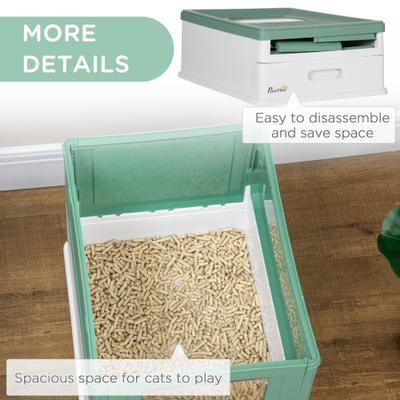 Show full view: PawHut Fully Enclosed Cat Litter Box with Front Entry, Top Exit, 19-in, Green slide 7 of 9