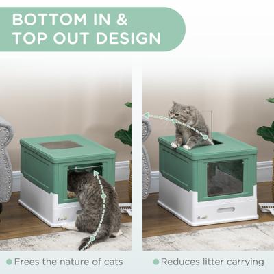 Show full view: PawHut Fully Enclosed Cat Litter Box with Front Entry, Top Exit, 19-in, Green slide 5 of 9