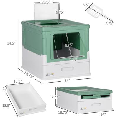 Show full view: PawHut Fully Enclosed Cat Litter Box with Front Entry, Top Exit, 19-in, Green slide 3 of 9