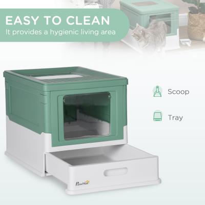 Show full view: PawHut Fully Enclosed Cat Litter Box with Front Entry, Top Exit, 19-in, Green slide 4 of 9