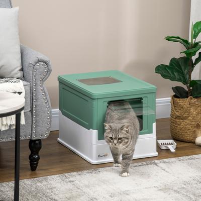 Show full view: PawHut Fully Enclosed Cat Litter Box with Front Entry, Top Exit, 19-in, Green slide 2 of 9