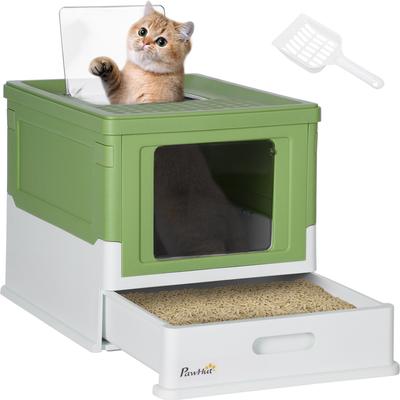 Show full view: PawHut Fully Enclosed Cat Litter Box with Front Entry, Top Exit, 19-in, Multicolored slide 1 of 9