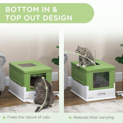 Show full view: PawHut Fully Enclosed Cat Litter Box with Front Entry, Top Exit, 19-in, Multicolored slide 5 of 9