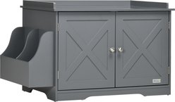 PawHut Furniture Style Cat Litter Box Enclosure Farmhouse Table, Grey, 33.75 x 19 x 20.5-in slide 1 of 9