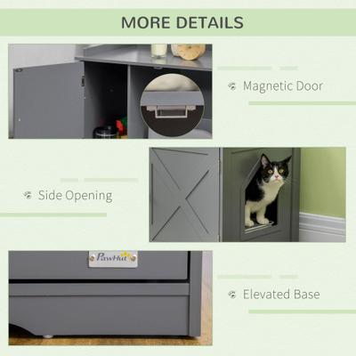 Show full view: PawHut Furniture Style Cat Litter Box Enclosure Farmhouse Table, Grey, 33.75 x 19 x 20.5-in slide 7 of 9