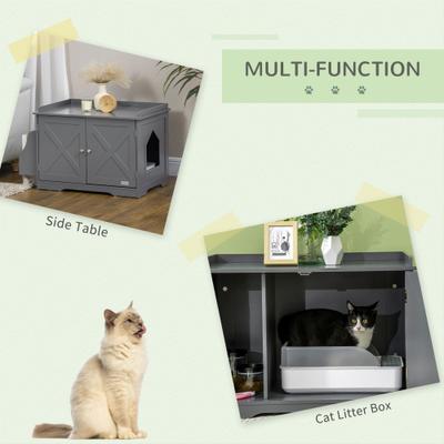 Show full view: PawHut Furniture Style Cat Litter Box Enclosure Farmhouse Table, Grey, 33.75 x 19 x 20.5-in slide 4 of 9