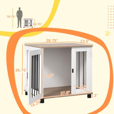 Show full view: PawHut Furniture Style Dog Crate, Brown, 29 inch slide 3 of 9