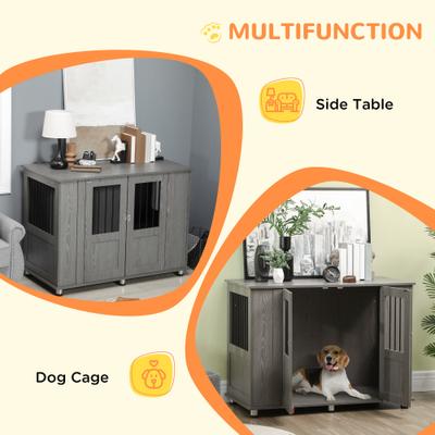 Show full view: PawHut Furniture Style Dog Crate, Gray, 46 inch slide 5 of 9