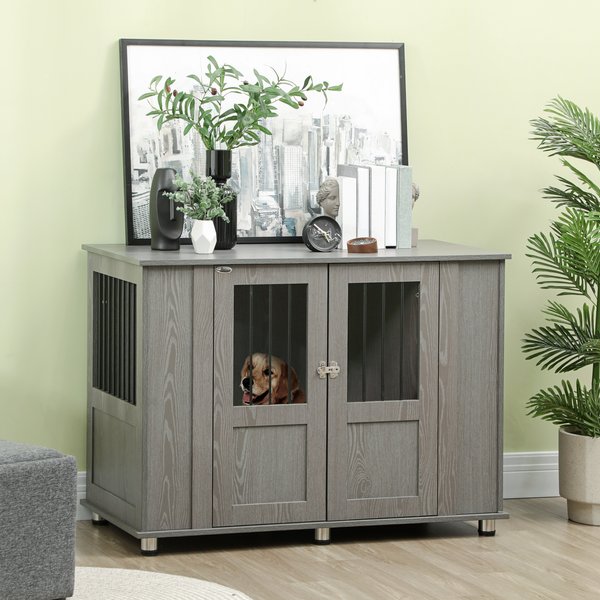 PawHut Furniture Style Dog Crate, Gray, 46 inch