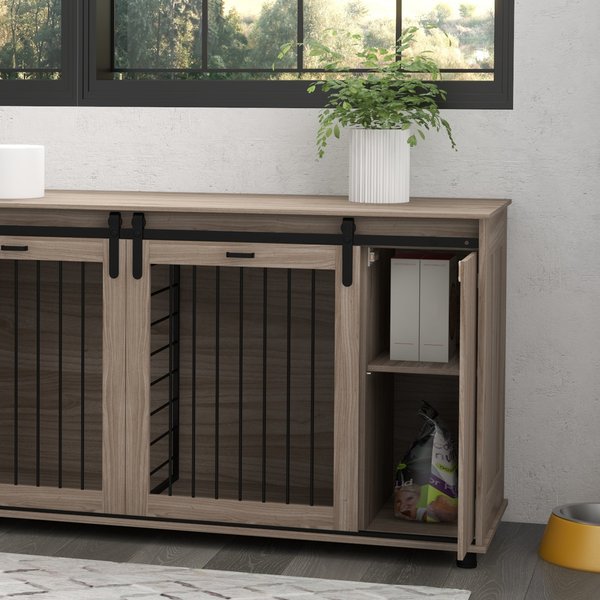 PawHut Furniture Style Dog Crate with Removable Divider, Walnut, 71 inches
