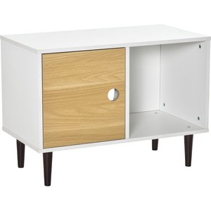 PawHut Furniture Style Elevated Cat House Side Table with Cushion & Storage, White, 29.5 x 15.75 x 22-in