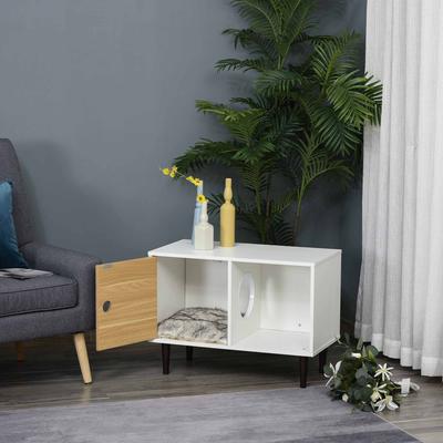 Show full view: PawHut Furniture Style Elevated Cat House Side Table with Cushion & Storage, White, 29.5 x 15.75 x 22-in slide 10 of 11