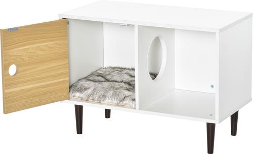 Show full view: PawHut Furniture Style Elevated Cat House Side Table with Cushion & Storage, White, 29.5 x 15.75 x 22-in slide 9 of 11