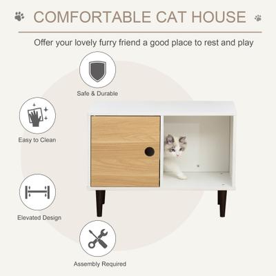 Show full view: PawHut Furniture Style Elevated Cat House Side Table with Cushion & Storage, White, 29.5 x 15.75 x 22-in slide 6 of 11