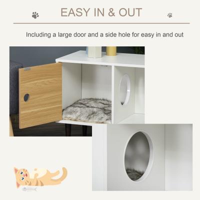 Show full view: PawHut Furniture Style Elevated Cat House Side Table with Cushion & Storage, White, 29.5 x 15.75 x 22-in slide 7 of 11