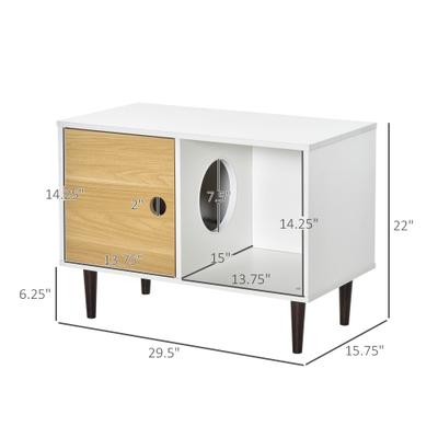 Show full view: PawHut Furniture Style Elevated Cat House Side Table with Cushion & Storage, White, 29.5 x 15.75 x 22-in slide 4 of 11