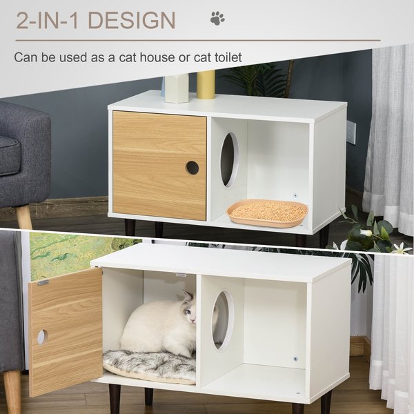 Show full view: PawHut Furniture Style Elevated Cat House Side Table with Cushion & Storage, White, 29.5 x 15.75 x 22-in slide 4 of 9