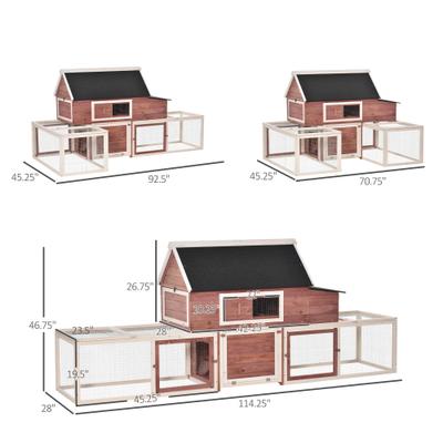 Show full view: PawHut Garden Backyard Outdoor House Wooden with Nesting Box, Double Runs, Asphalt Roof & Ramp Chicken Coop, 114.25 x 28 x 46.75-in slide 3 of 9