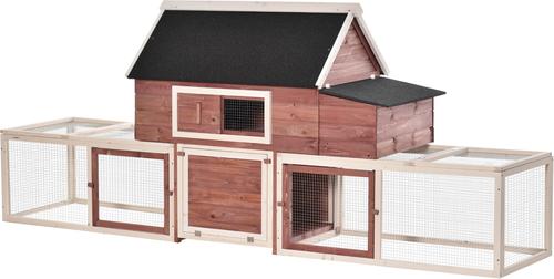Show full view: PawHut Garden Backyard Outdoor House Wooden with Nesting Box, Double Runs, Asphalt Roof & Ramp Chicken Coop, 114.25 x 28 x 46.75-in slide 2 of 9