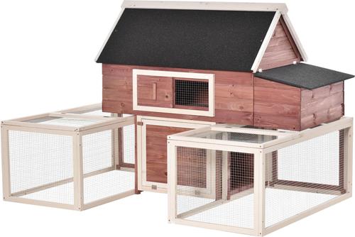 Show full view: PawHut Garden Backyard Outdoor House Wooden with Nesting Box, Double Runs, Asphalt Roof & Ramp Chicken Coop, 114.25 x 28 x 46.75-in slide 4 of 9
