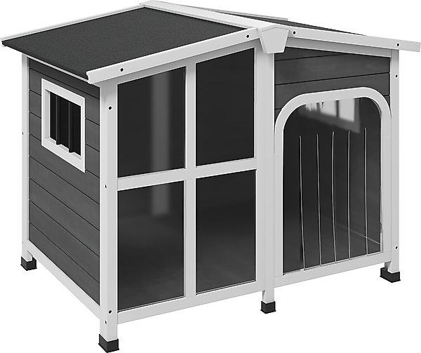 Show full view: PawHut Giant Window Wooden Indoor/Outdoor Dog House, Dark Gray slide 1 of 9