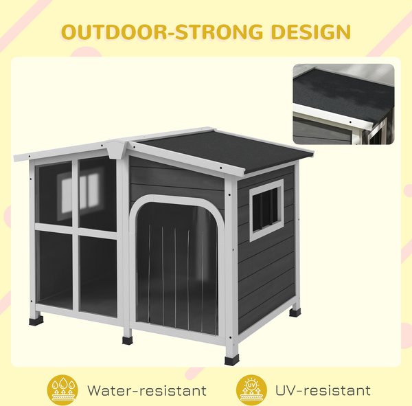 Show full view: PawHut Giant Window Wooden Indoor/Outdoor Dog House, Dark Gray slide 7 of 9