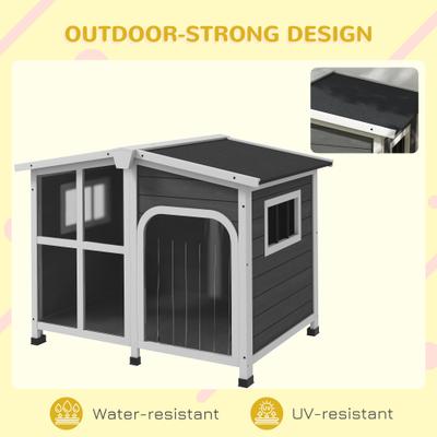 Show full view: PawHut Giant Window Wooden Indoor/Outdoor Dog House, Dark Gray slide 8 of 10