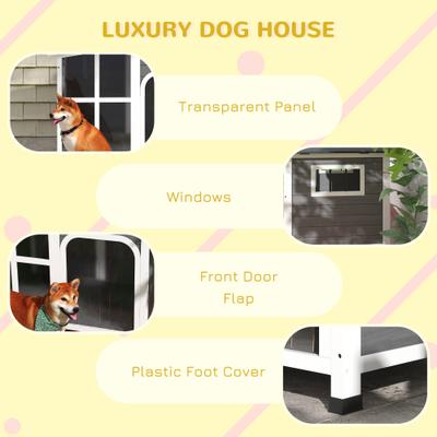 Show full view: PawHut Giant Window Wooden Indoor/Outdoor Dog House, Dark Gray slide 9 of 10