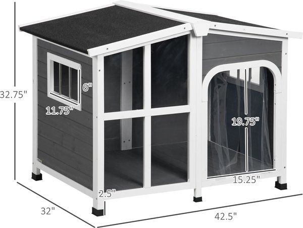 Show full view: PawHut Giant Window Wooden Indoor/Outdoor Dog House, Dark Gray slide 3 of 9