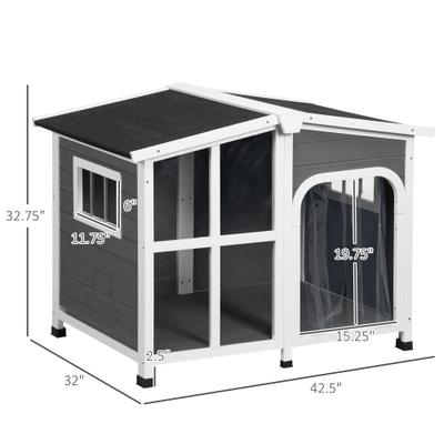 Show full view: PawHut Giant Window Wooden Indoor/Outdoor Dog House, Dark Gray slide 4 of 10