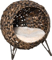 PawHut Hand-Woven Braided Banana Leaf Cat House, Brown