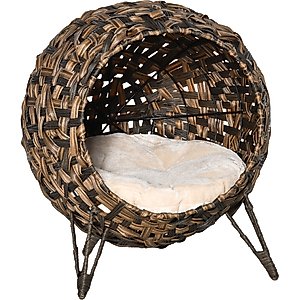 PawHut Hand-Woven Braided Banana Leaf Cat House, Brown