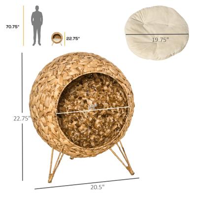 Show full view: PawHut Hand-Woven Braided Banana Leaf Cat House, Natural Wood slide 3 of 9