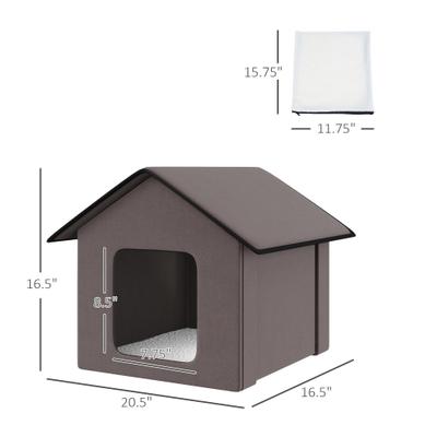 Show full view: PawHut Heated Outdoor Cat House, Brown, Brown slide 3 of 10