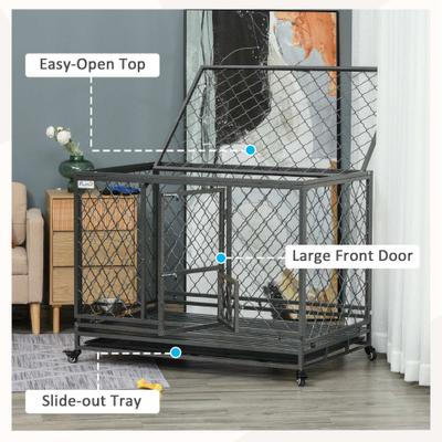 Show full view: PawHut Heavy Duty Double Door & Food Bowl Metal Dog Crate, Black, 49 inch slide 8 of 9
