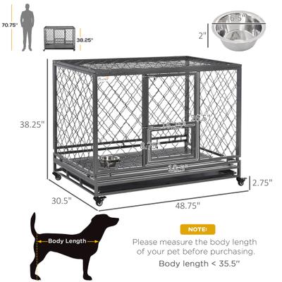 Show full view: PawHut Heavy Duty Double Door & Food Bowl Metal Dog Crate, Black, 49 inch slide 3 of 9