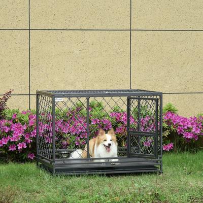 Show full view: PawHut Heavy Duty Double Door & Food Bowl Metal Dog Crate, Black, 49 inch slide 2 of 9