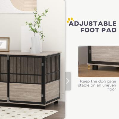 Show full view: PawHut Heavy Duty Furniture Style Dog Crate End Table with 3 Doors, Walnut, 39.4 x 23.6 x 26.8-in slide 8 of 9
