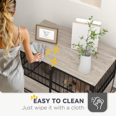 Show full view: PawHut Heavy Duty Furniture Style Dog Crate End Table with 3 Doors, Walnut, 39.4 x 23.6 x 26.8-in slide 6 of 9