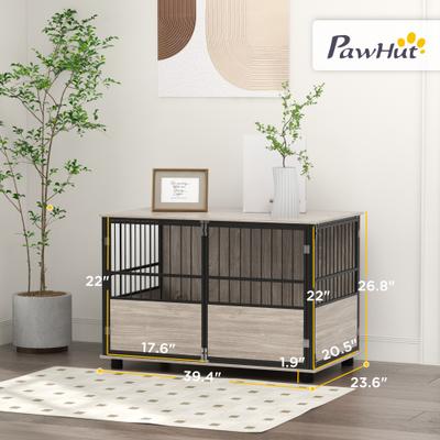 Show full view: PawHut Heavy Duty Furniture Style Dog Crate End Table with 3 Doors, Walnut, 39.4 x 23.6 x 26.8-in slide 3 of 9