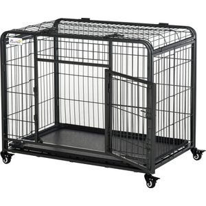 PawHut Heavy Duty Indoor & Outdoor Collapsible Metal Dog Crate, Dark Grey, 37 inch