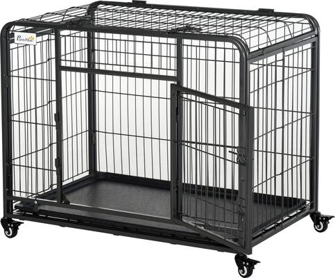 Show full view: PawHut Heavy Duty Indoor & Outdoor Collapsible Metal Dog Crate, Dark Grey, 37 inch slide 1 of 10