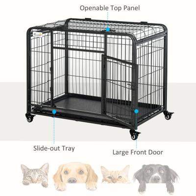Show full view: PawHut Heavy Duty Indoor & Outdoor Collapsible Metal Dog Crate, Dark Grey, 37 inch slide 7 of 10