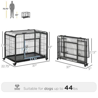 Show full view: PawHut Heavy Duty Indoor & Outdoor Collapsible Metal Dog Crate, Dark Grey, 37 inch slide 4 of 10