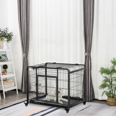 Show full view: PawHut Heavy Duty Indoor & Outdoor Collapsible Metal Dog Crate, Dark Grey, 37 inch slide 3 of 10
