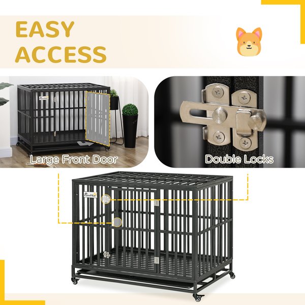 PawHut Heavy Duty Metal Dog Crate, Black